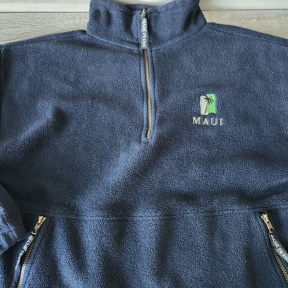 Polar Graphic Vtg Blue Embroidered Maui Hawaii 1/4 Zip Pullover Fleece USA Made - Picture 9 of 14